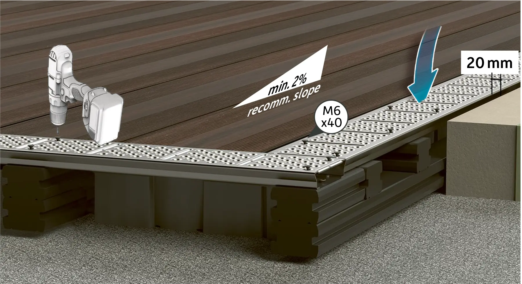 Jordniveau-konstruktion og ventilationsrist